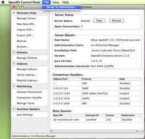 OpenDS Control Panel, Changing Server to Administer
