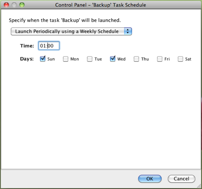 OpenDS Control Panel, scheduling a weekly backup